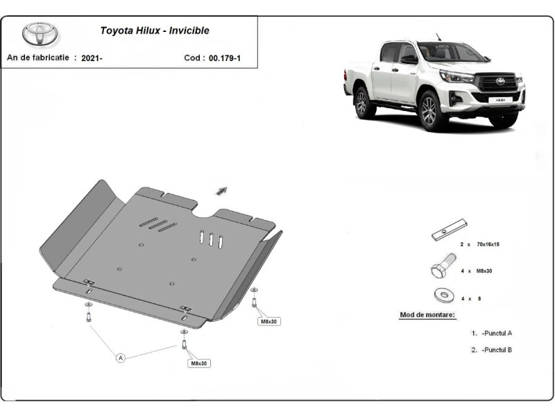 Bunnplate stål Toyota Hilux Invincible 2021 -> | Girkassedeksel - Beskyttelse deksel under girkasse – bilde 2