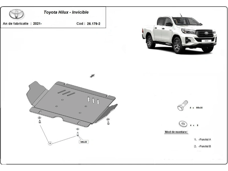 Bunnplate stål Toyota Hilux Invincible 2021 -> | Motordeksel - Beskyttelse deksel under motor Image 2