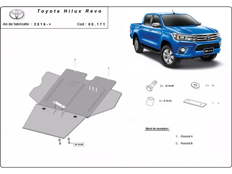 Bunnplate stål Toyota Hilux Revo 2016 -> | Girkassedeksel - Beskyttelse deksel under girkasse – bilde 2