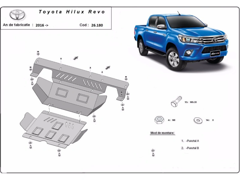 Bunnplate stål Toyota Hilux Revo 2016 -> | Motordeksel - Beskyttelse deksel under motor – bilde 2