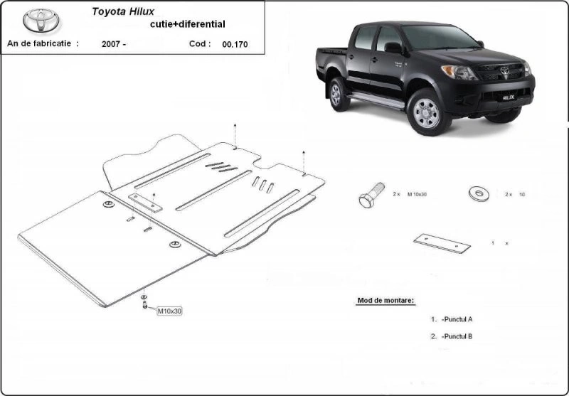 Bunnplate stål Toyota Hilux VII 2005 - 2015 │ Beskyttelse deksel under motor + girkasse + differensial – bilde 8