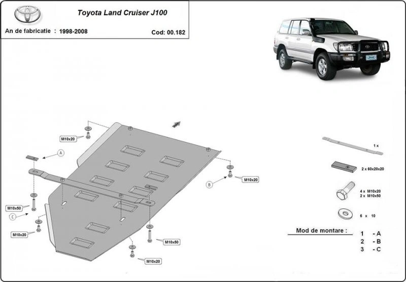 Bunnplate stål Toyota Land Cruiser J100 1998 – 2007  │ Beskyttelse deksel under girkasse – bilde 2