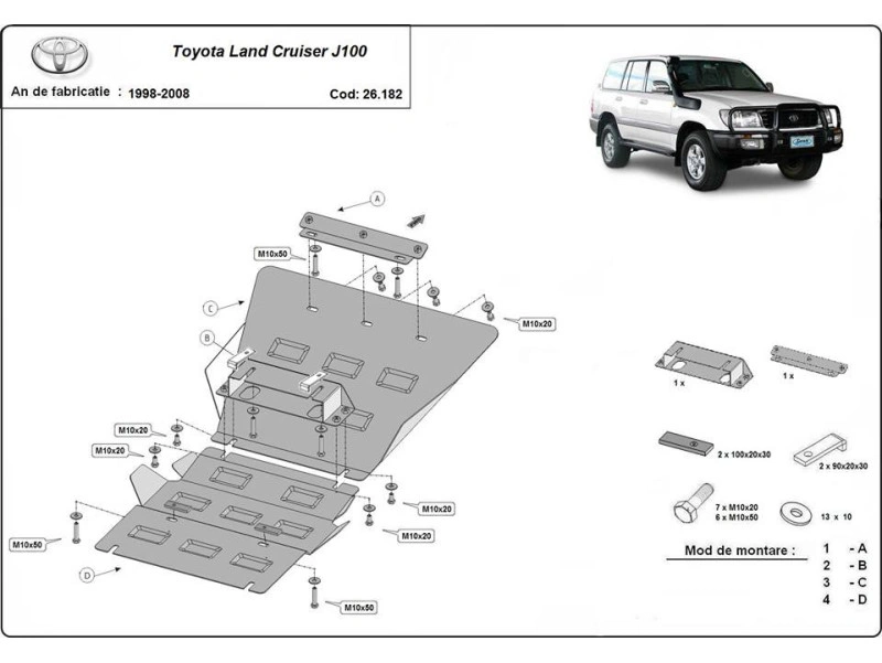 Bunnplate stål Toyota Land Cruiser J100 1998 – 2007 │ Motordeksel - Beskyttelse deksel under motor – bilde 2