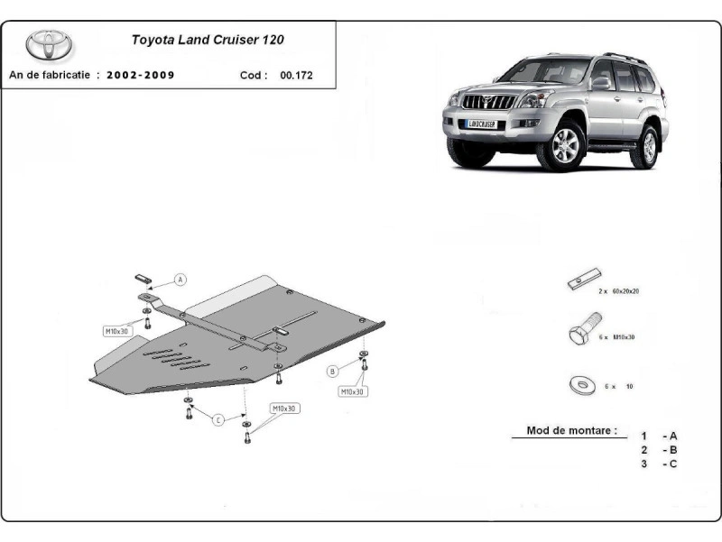 Bunnplate stål Toyota Land Cruiser J120 / J150 2002 - 2023 │ Girkassedeksel Beskyttelse deksel under girkasse