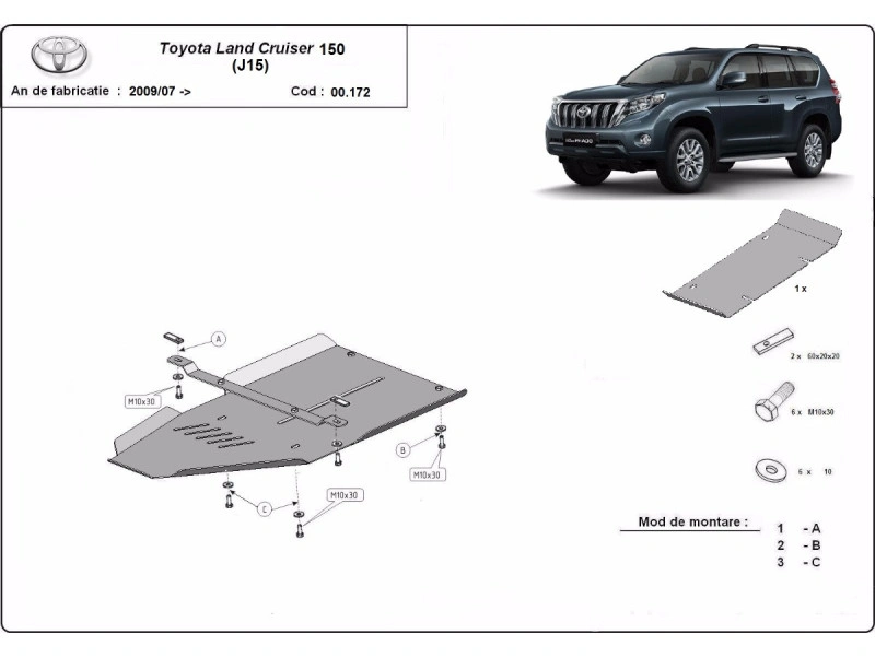 Bunnplate stål Toyota Land Cruiser J120 / J150 2002 - 2023 │ Girkassedeksel Beskyttelse deksel under girkasse – bilde 3