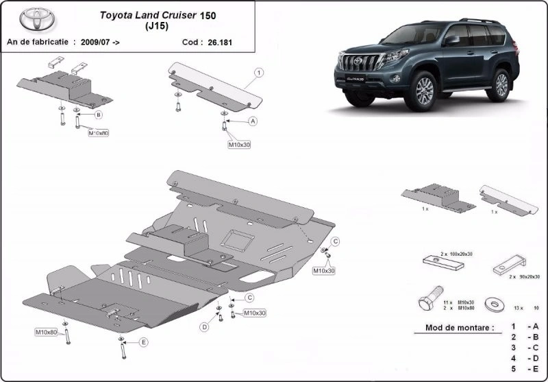 Bunnplate stål Toyota Land Cruiser J150 2009 - 2024 │ Beskyttelse deksel under motor – bilde 2