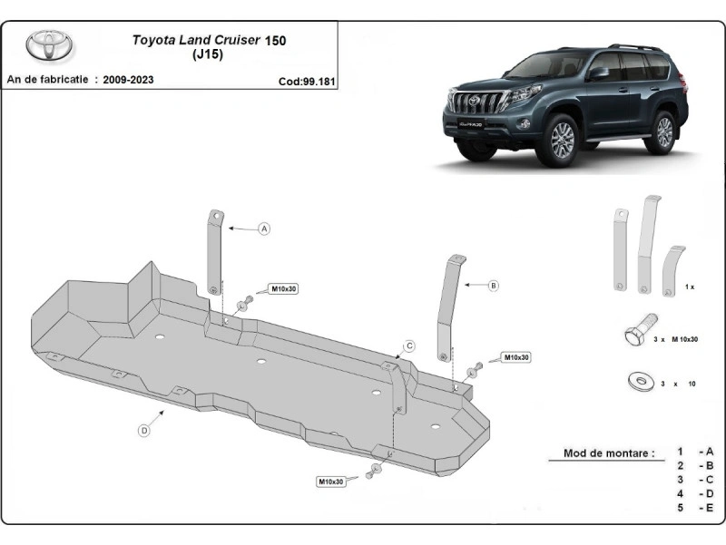 Bunnplate stål Toyota Land Cruiser J150 2009 - 2024 | Drivstofftankdeksel - Beskyttelse deksel under dieseltank