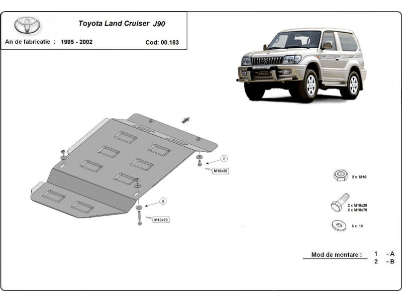 Bunnplate stål Toyota Land Cruiser J90 1996 – 2002.│ 3-dørs - Girkassedeksel - Beskyttelse deksel under girkasse