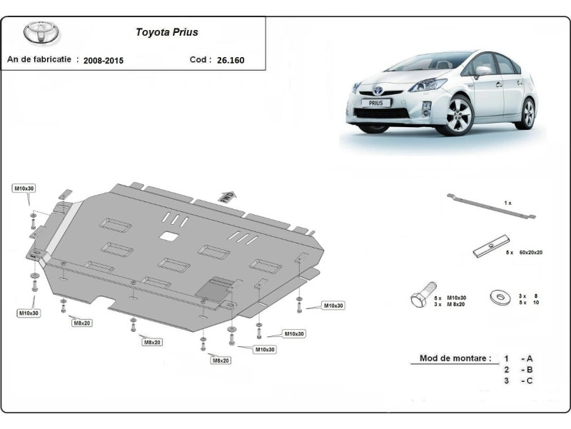 Bunnplate stål Toyota Prius 2008 - 2015 | Motordeksel - Beskyttelse deksel under motor – bilde 2