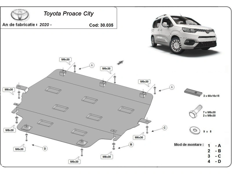 Bunnplate stål Toyota Proace City 2020 -> | Motordeksel - Beskyttelse deksel under motor Image 2