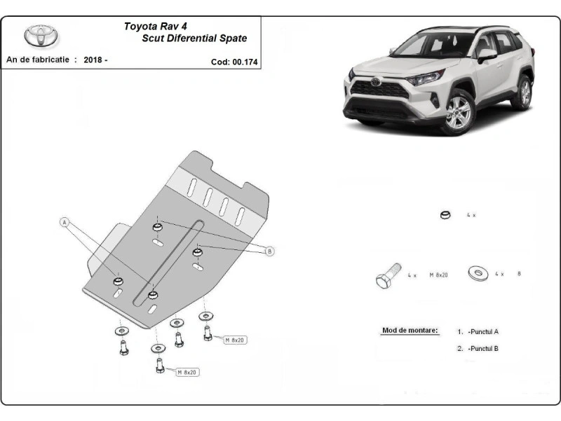 Bunnplate stål Toyota RAV 4 2018 -> | Differensialdeksel - Beskyttelse deksel under differensial – bilde 2