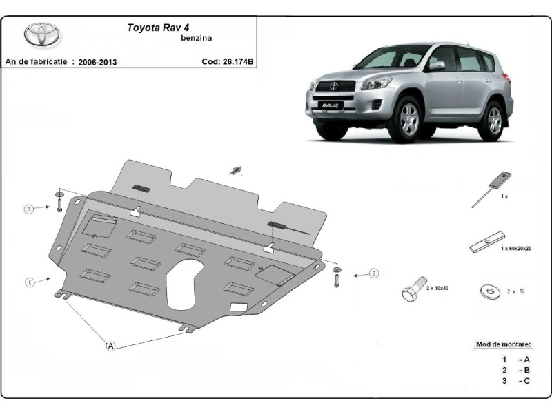Bunnplate stål Toyota RAV 4 Bensin 2006 - 2013 | Motordeksel - Beskyttelse deksel under motor – bilde 2