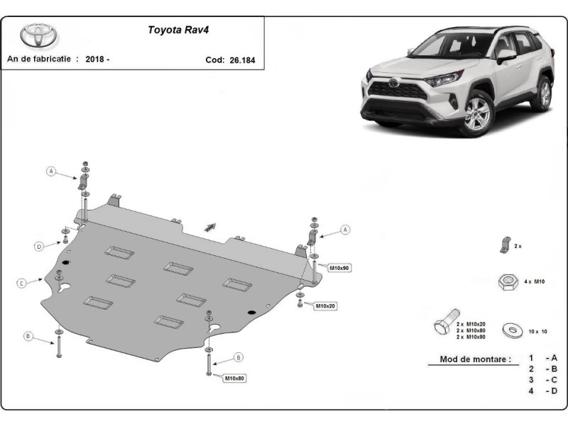 Bunnplate stål Toyota RAV4 V 2019 -> / Toyota RAV4 Plug-in Hybrid 2020 -> | Motordeksel - Beskyttelse deksel under motor – bilde 2