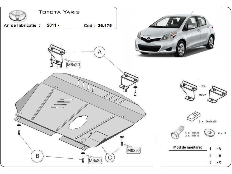 Bunnplate stål Toyota Yaris 2011 - 2020 | Motordeksel - Beskyttelse deksel under motor