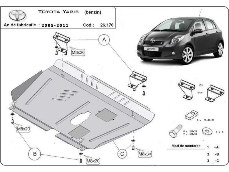 Bunnplate stål Toyota Yaris Bensin 2005 - 2011 | Motordeksel - Beskyttelse deksel under motor