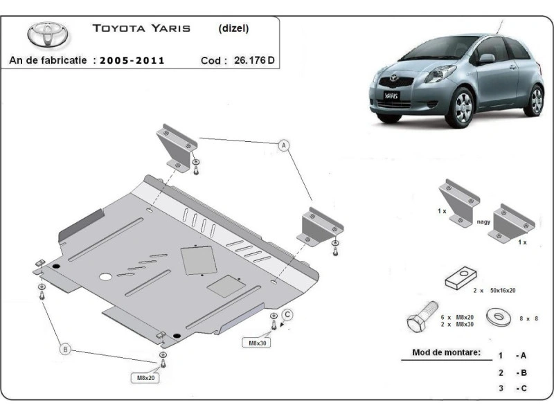 Bunnplate stål Toyota Yaris Diesel 2005 - 2011 | Motordeksel - Beskyttelse deksel under motor – bilde 2