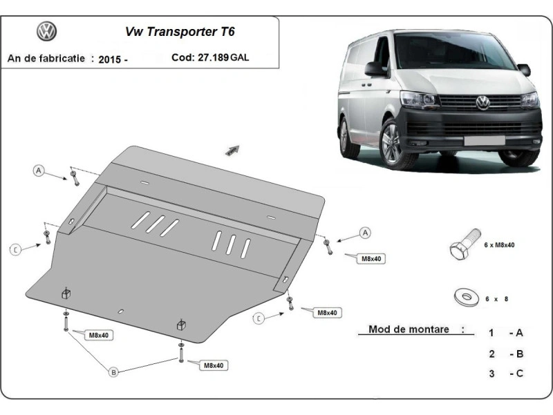 Bunnplate stål Transporter T5 / Transporter T6 / Transporter T6.1 | Motordeksel - Beskyttelse deksel under motor – bilde 3