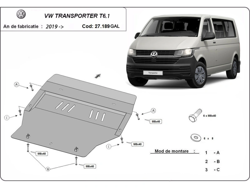 Bunnplate stål Transporter T5 / Transporter T6 / Transporter T6.1 | Motordeksel - Beskyttelse deksel under motor – bilde 4