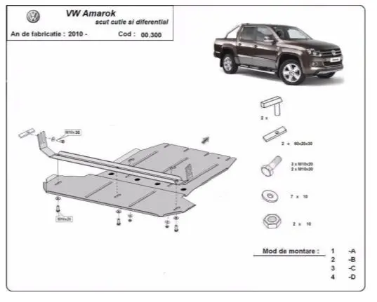 Bunnplate stål Volkswagen Amarok 2010 - 2022 | Girkassedeksel - Beskyttelse deksel under girkasse – bilde 2