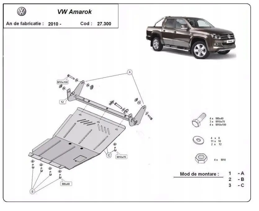 Bunnplate stål Volkswagen Amarok 2010 - 2022 | Motordeksel - Beskyttelse deksel under motor – bilde 2