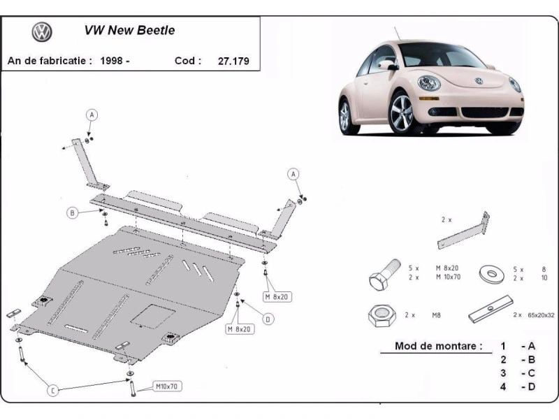 Bunnplate stål Volkswagen New Beetle 1998 - 2011 | Motordeksel - Beskyttelse deksel under motor – bilde 2