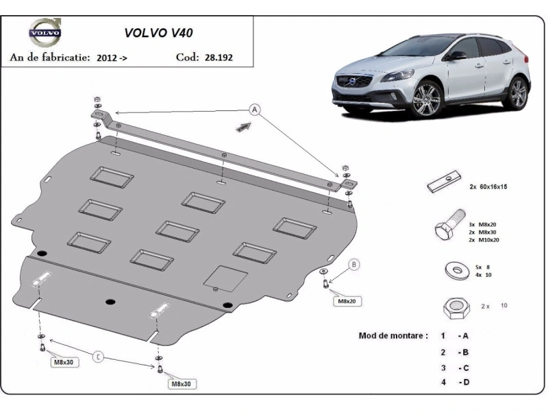 Bunnplate stål Volvo V40 2012 - 2019 | Motordeksel - Beskyttelse deksel under motor – bilde 2
