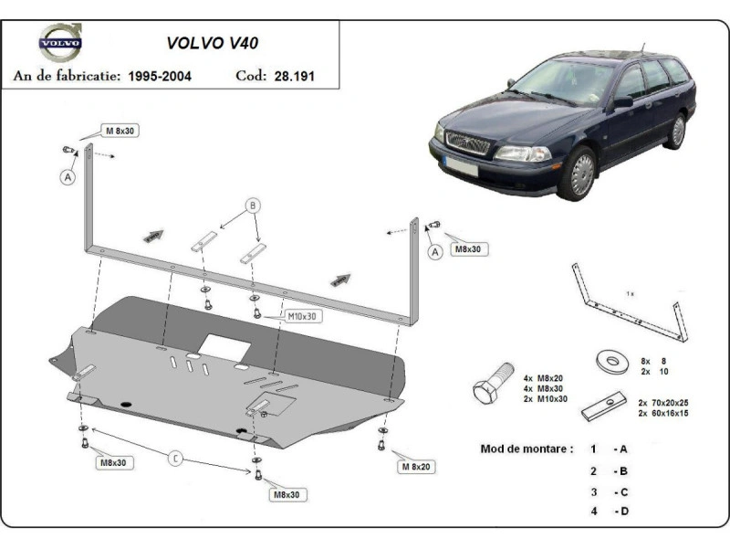 Bunnplate stål Volvo V40/ Volvo S40 1995 - 2004 | Motordeksel - Beskyttelse deksel under motor – bilde 3