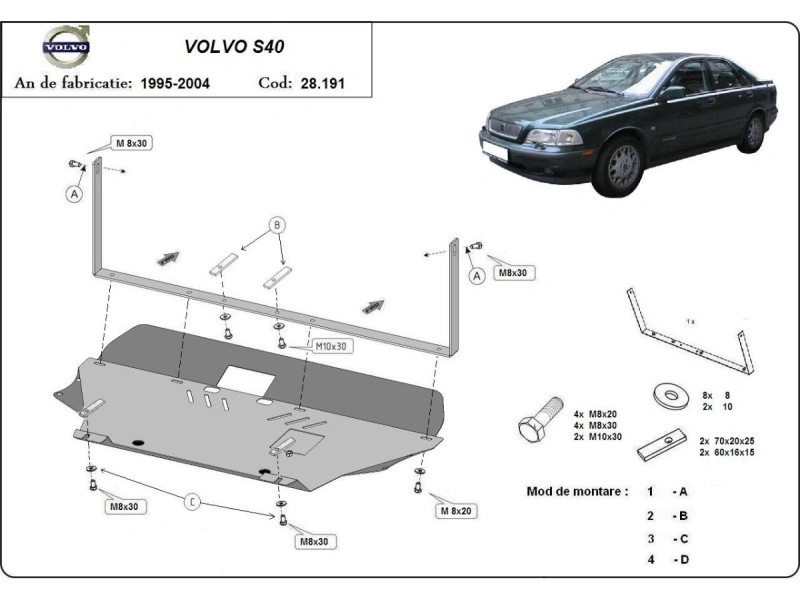 Bunnplate stål Volvo V40/ Volvo S40 1995 - 2004 | Motordeksel - Beskyttelse deksel under motor – bilde 4