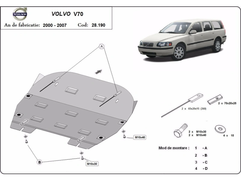 Bunnplate stål Volvo V70 / XC70 Cross Country / Volvo S60 / S80 | Motordeksel - Beskyttelse deksel under motor Image 2