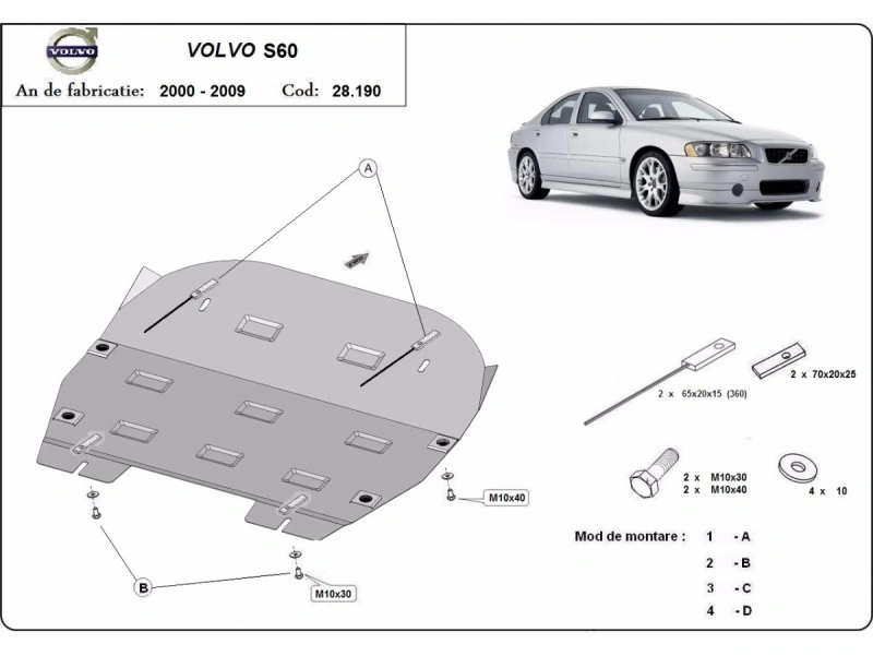 Bunnplate stål Volvo V70 / XC70 Cross Country / Volvo S60 / S80 | Motordeksel - Beskyttelse deksel under motor Image 3