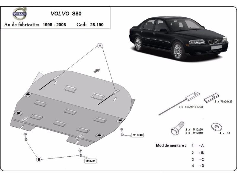 Bunnplate stål Volvo V70 / XC70 Cross Country / Volvo S60 / S80 | Motordeksel - Beskyttelse deksel under motor Image 4