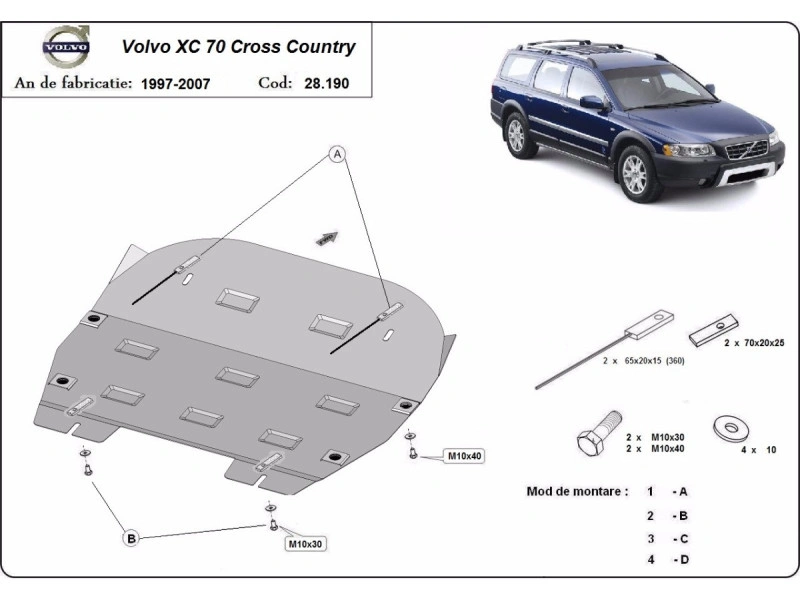 Bunnplate stål Volvo V70 / XC70 Cross Country / Volvo S60 / S80 | Motordeksel - Beskyttelse deksel under motor Image 5