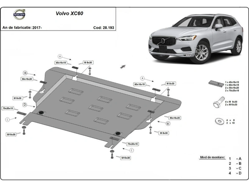 Bunnplate stål Volvo XC90 II 2014 -> / Volvo V90 Cross Country 2016 -> │ Beskyttelse deksel under motor og girkasse – bilde 10