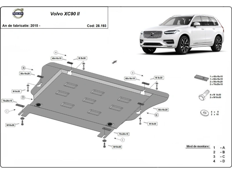 Bunnplate stål Volvo XC90 II 2014 -> / Volvo V90 Cross Country 2016 -> │ Beskyttelse deksel under motor og girkasse – bilde 2