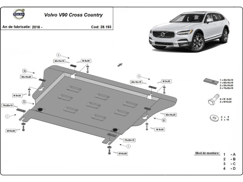 Bunnplate stål Volvo XC90 II 2014 -> / Volvo V90 Cross Country 2016 -> │ Beskyttelse deksel under motor og girkasse – bilde 9