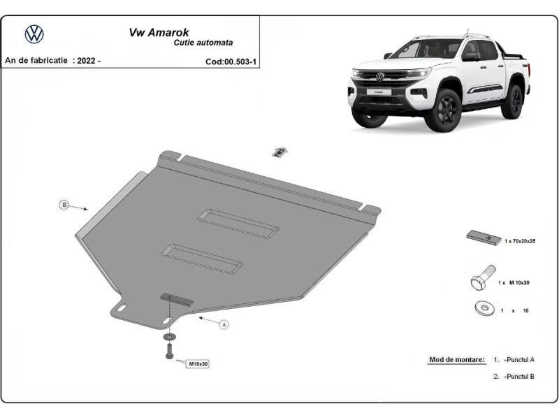 Bunnplate stål VW Amarok II 2023 -> / Ford Ranger 2022 -> | Girkassedeksel for automatgir - Beskyttelse deksel under girkasse