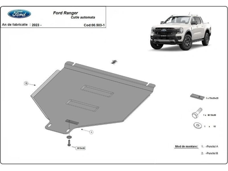 Bunnplate stål VW Amarok II 2023 -> / Ford Ranger 2022 -> | Girkassedeksel for automatgir - Beskyttelse deksel under girkasse – bilde 2