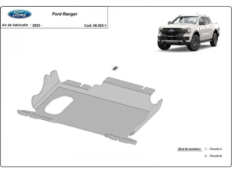 Bunnplate stål VW Amarok II /2023 ->  Ford Ranger 2022 -> | Motordeksel - Beskyttelse deksel under motor – bilde 2