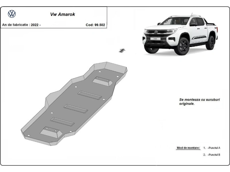 Bunnplate stål VW Amarok II / Ford Ranger 2022 -> | Drivstofftankdeksel - Beskyttelse deksel under dieseltank – bilde 2