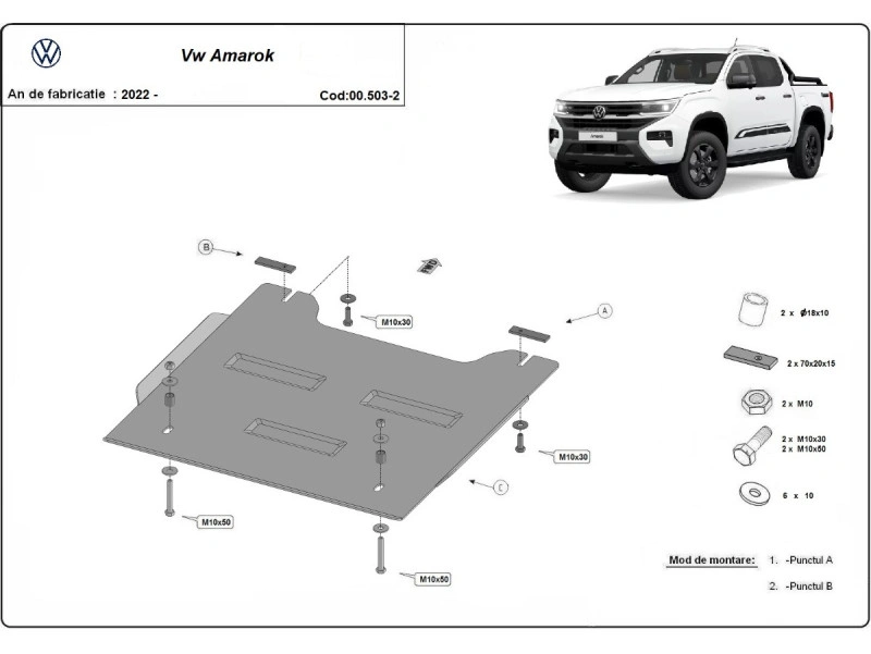 Bunnplate stål VW Amarok II / Ford Ranger 2022 -> | Reduksjonsgirdeksel - Beskyttelse deksel under fordelingskasse – bilde 4