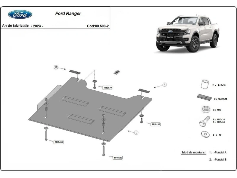 Bunnplate stål VW Amarok II / Ford Ranger 2022 -> | Reduksjonsgirdeksel - Beskyttelse deksel under fordelingskasse – bilde 5