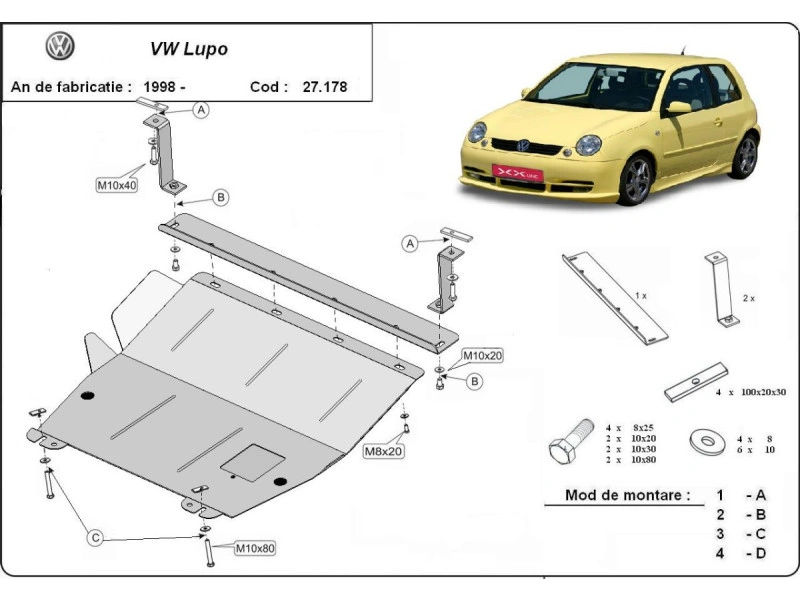 Bunnplate stål VW Lupo 1999 - 2005 | Motordeksel - Beskyttelse deksel under motor