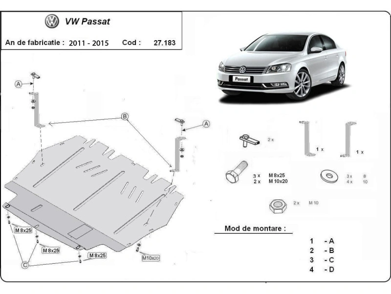 Bunnplate stål VW Passat B6 / VW Passat B7 / VW Passat CC | Motordeksel - Beskyttelse deksel under motor – bilde 2