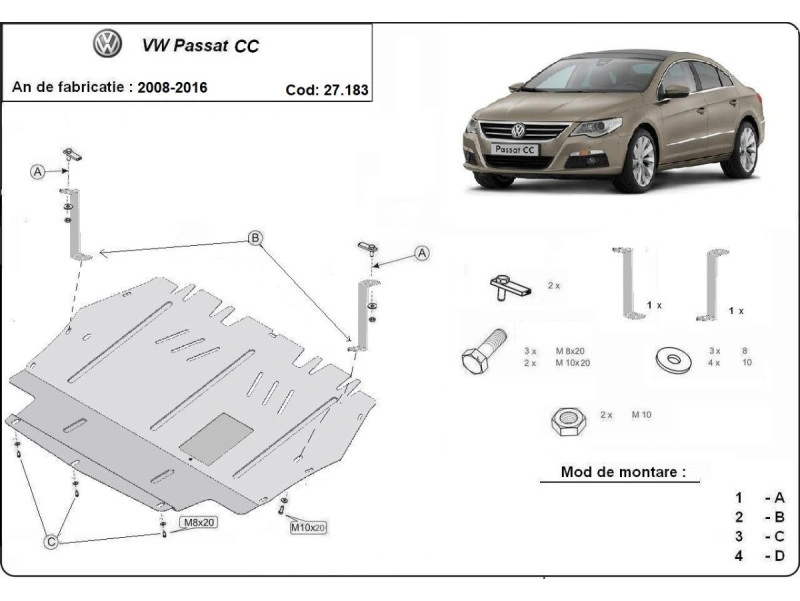 Bunnplate stål VW Passat B6 / VW Passat B7 / VW Passat CC | Motordeksel - Beskyttelse deksel under motor – bilde 3