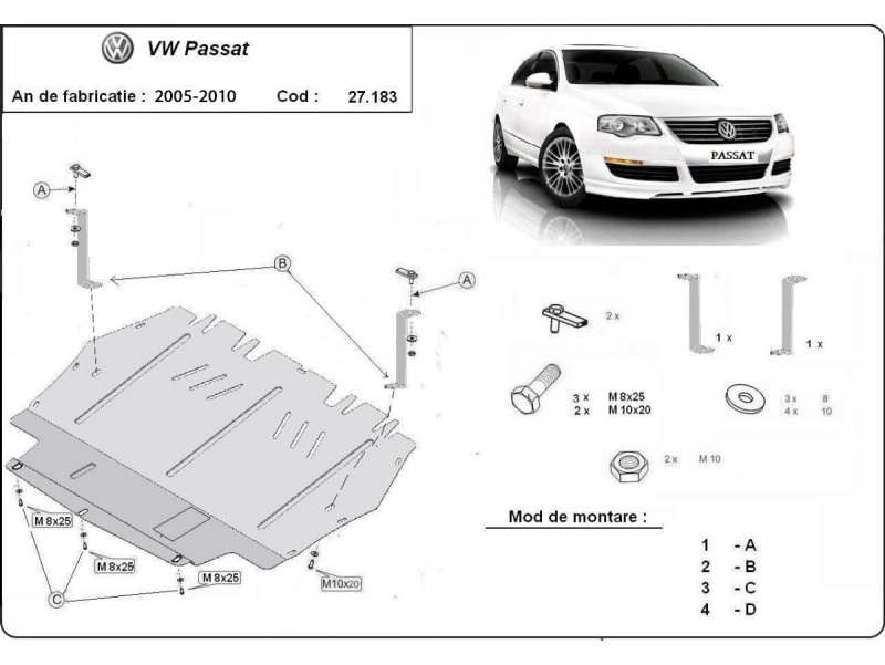 Bunnplate stål VW Passat B6 / VW Passat B7 / VW Passat CC | Motordeksel - Beskyttelse deksel under motor – bilde 4