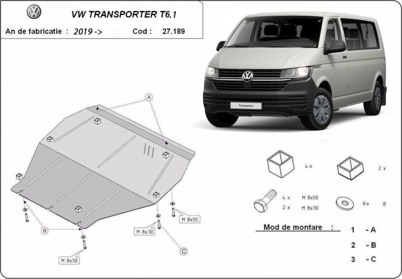 Bunnplate stål VW T5 2003 - 2015 / VW T6 2015 - 2023 │ Motordeksel - Beskyttelse deksel under motor – bilde 10