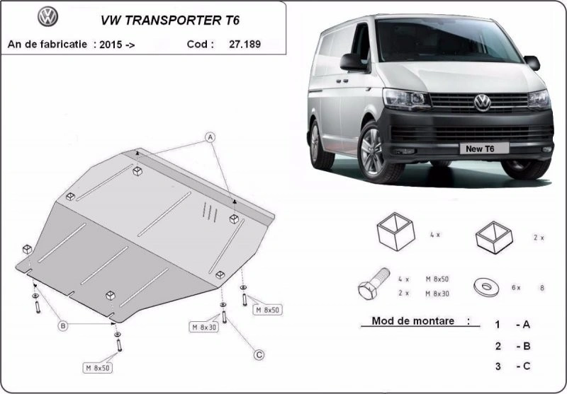 Bunnplate stål VW T5 2003 - 2015 / VW T6 2015 - 2023 │ Motordeksel - Beskyttelse deksel under motor – bilde 2