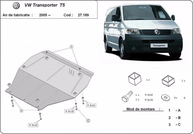 Bunnplate stål VW T5 2003 - 2015 / VW T6 2015 - 2023 │ Motordeksel - Beskyttelse deksel under motor – bilde 4