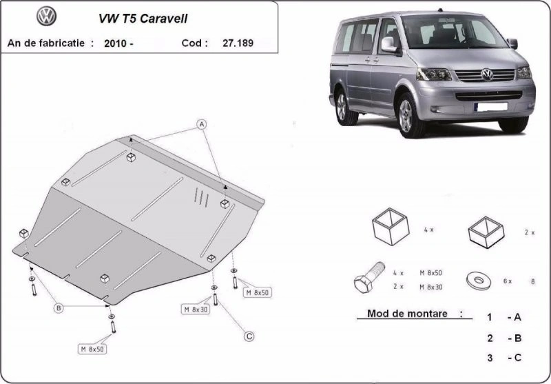 Bunnplate stål VW T5 2003 - 2015 / VW T6 2015 - 2023 │ Motordeksel - Beskyttelse deksel under motor – bilde 6