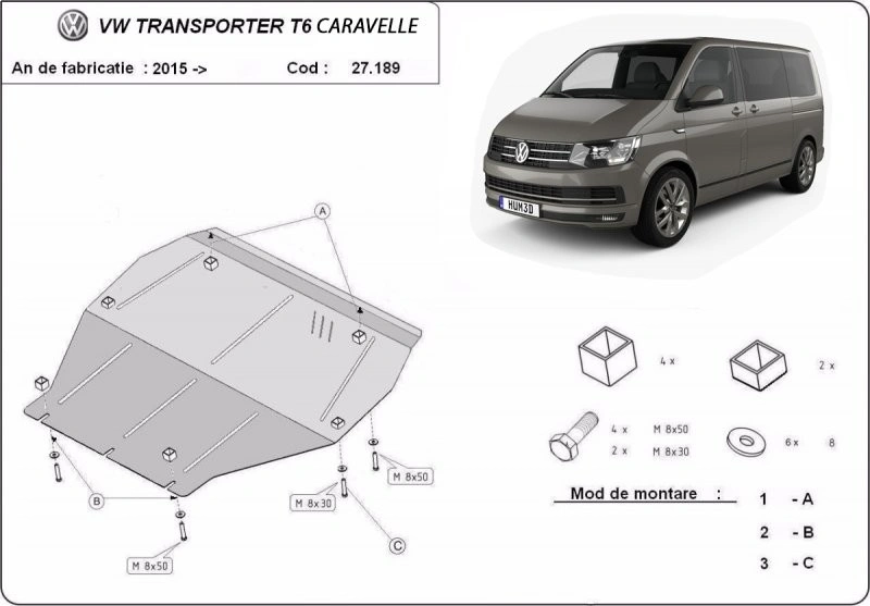 Bunnplate stål VW T5 2003 - 2015 / VW T6 2015 - 2023 │ Motordeksel - Beskyttelse deksel under motor – bilde 8